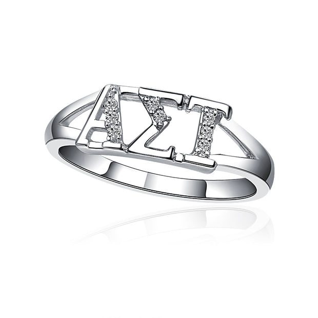 Alpha Sigma Tau Ring, Horizontal Design, Sterling Silver (R001)