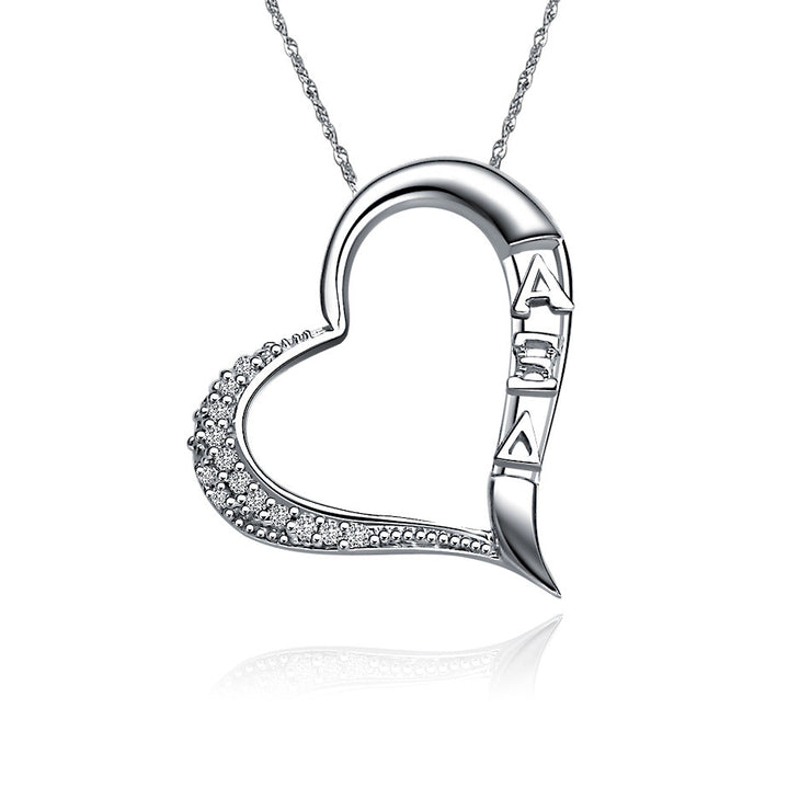 Alpha Xi Delta Necklace - Embedded Heart Design, Sterling Silver (AXD-P004)