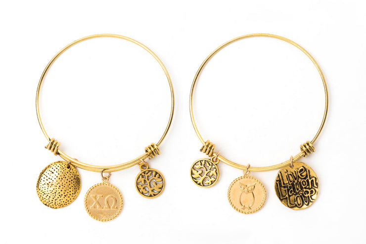 Chi Omega Expandable Wire Bangle Bracelet - Yellow Gold Plated