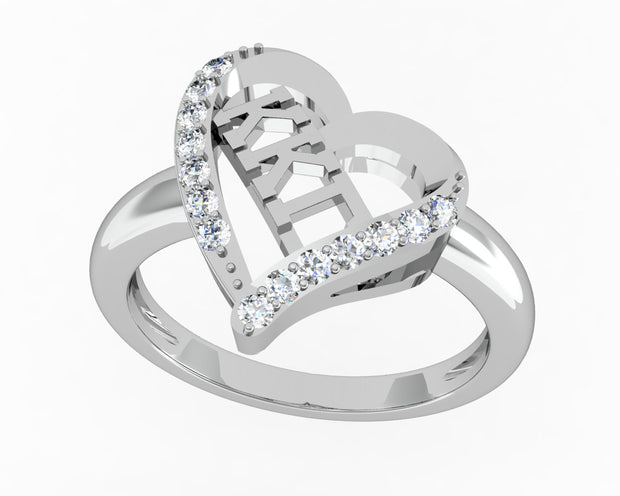 Kappa Kappa Gamma Ring - Heart Design, Sterling Silver (R004)