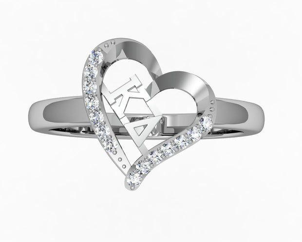 Kappa Delta Ring - Heart Design, Sterling Silver (R002)