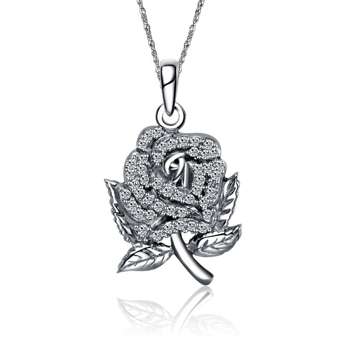 Delta Phi Lambda Necklace - Rose Design, Sterling Silver (M006)