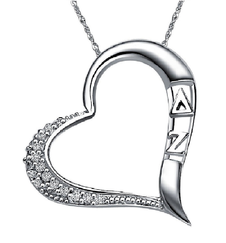 Delta Zeta Necklace - Embedded Heart Design, Sterling Silver (DZ-P004)