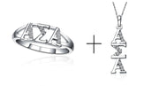 Alpha Sigma Alpha Ring, Horizontal Design, Sterling silver and a Necklace with 18" (ASA-R001+P001)