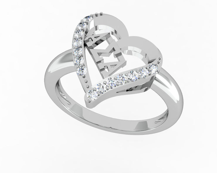 Alpha Sigma Alpha Ring, Heart Design, Sterling Silver (ASA-R002)