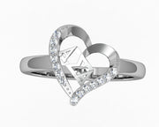 Alpha Sigma Alpha Ring, Heart Design, Sterling Silver (ASA-R002)