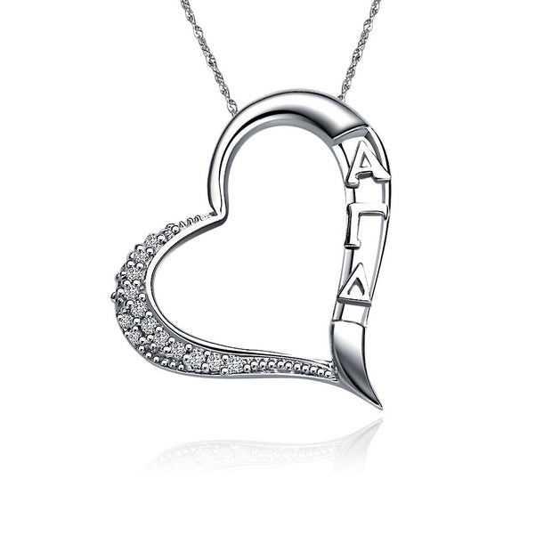 Alpha Gamma Delta Necklace, Embedded Heart Design, Sterling Silver (P008)