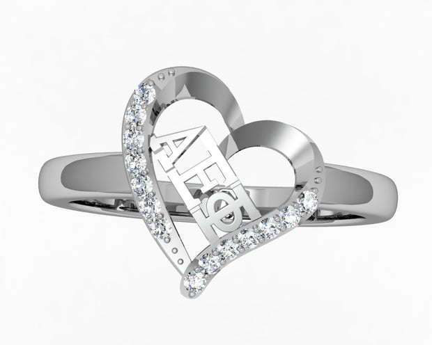 Alpha Epsilon Phi Ring, Heart Design, Sterling Silver (R002)
