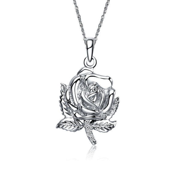 Alpha Xi Delta Necklace - Rose Design, Sterling Silver (M010)