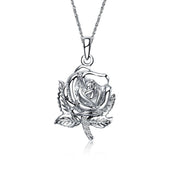 Alpha Omicron Pi Necklace, Rose Design, Sterling Silver (M010)