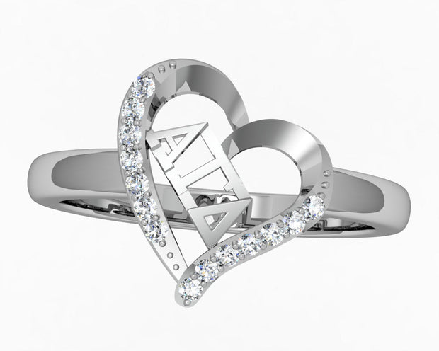 Alpha Gamma Delta Ring, Heart Shape Design, Sterling Silver (R002)