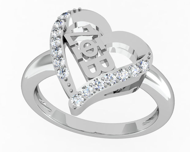 Zeta Phi Beta Heart Design Sterling Silver Ring (R002)
