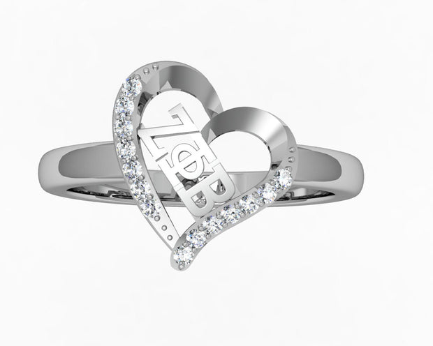 Zeta Phi Beta Heart Design Sterling Silver Ring (R002)