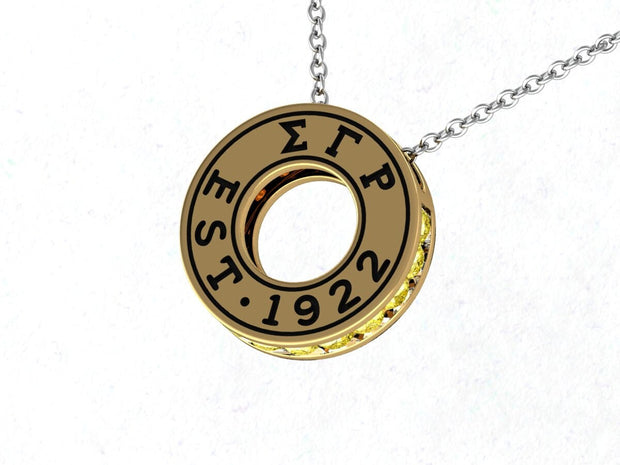 Sigma Gamma Rho Necklace - Eternity Love Design Sterling Silver Pendant with Golden Crystal (SGR-P007)