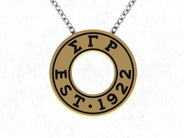 Sigma Gamma Rho Necklace - Eternity Love Design Sterling Silver Pendant with Golden Crystal (SGR-P007)
