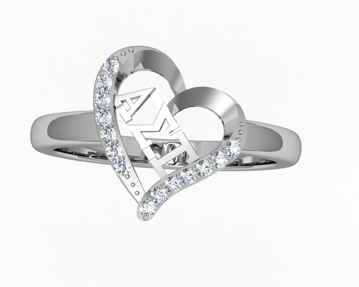 Alpha Sigma Tau Ring, Heart Shape Design, Sterling Silver (AST-R002)