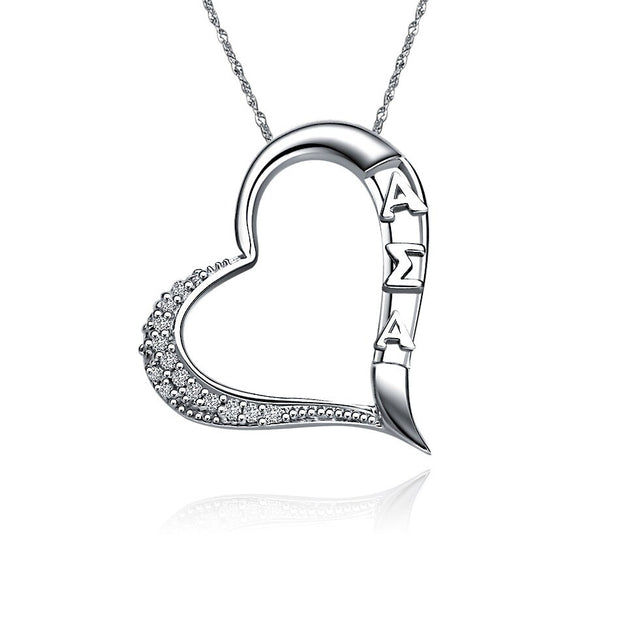 Alpha Sigma Alpha Necklace, Embedded Heart Design, Sterling Silver (P004)