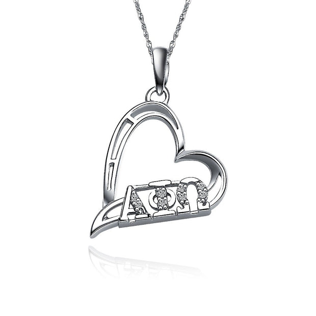 Alpha Phi Omega Necklace, Heart Shape Design, Sterling Silver (P003)