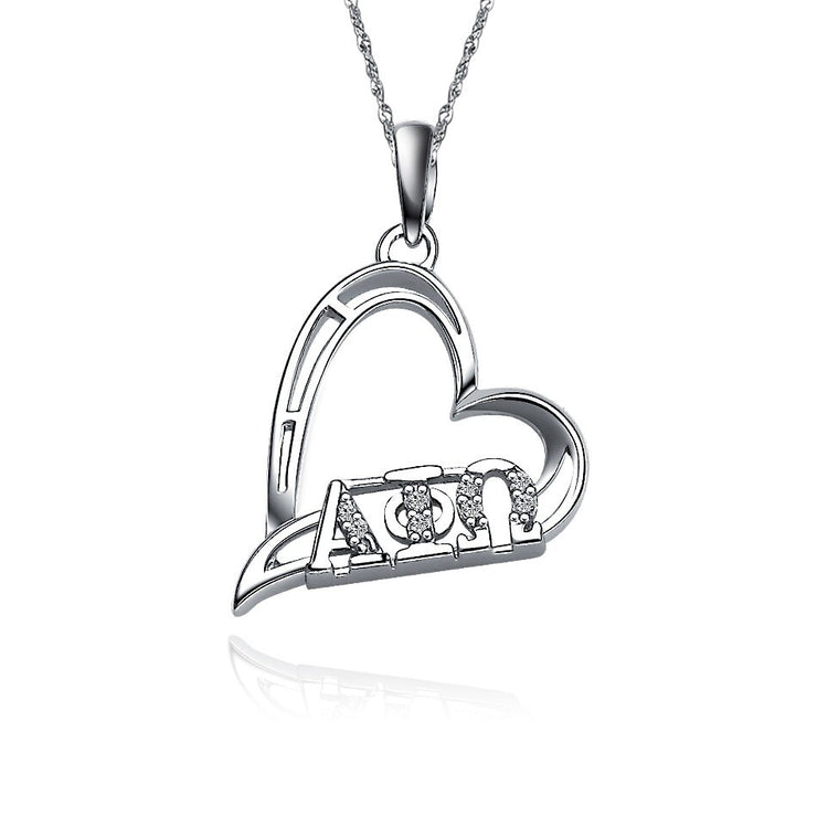 Alpha Phi Omega Necklace, Heart Shape Design, Sterling Silver (APO-P003)