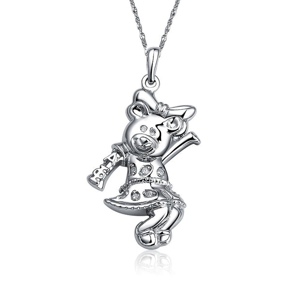 Alpha Phi Lavalier - Lady Bear design, Sterling Silver (P011)