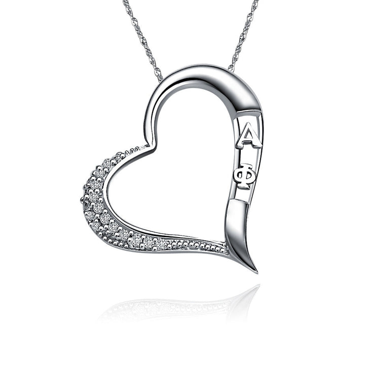 Alpha Phi Necklace, Embedded Heart Design, Sterling Silver (AP-P009)