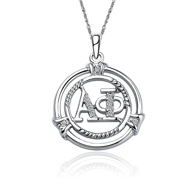 Alpha Phi Necklace, Double Circular Design, Sterling Silver (P007)
