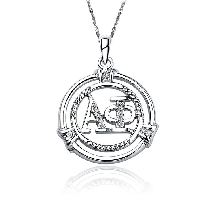 Alpha Phi Necklace, Double Circular Design, Sterling Silver (AP-P007)