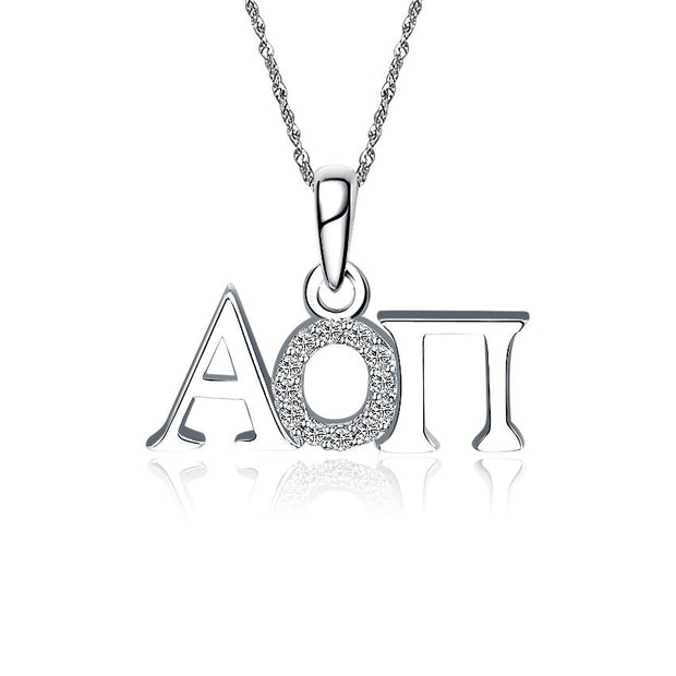Alpha Omicron Pi Necklace, Horizontal Design, Sterling Silver (P003)