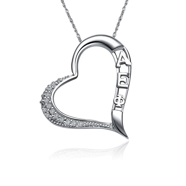 Alpha Epsilon Phi Necklace, Embedded Heart Design, Sterling Silver (P006)