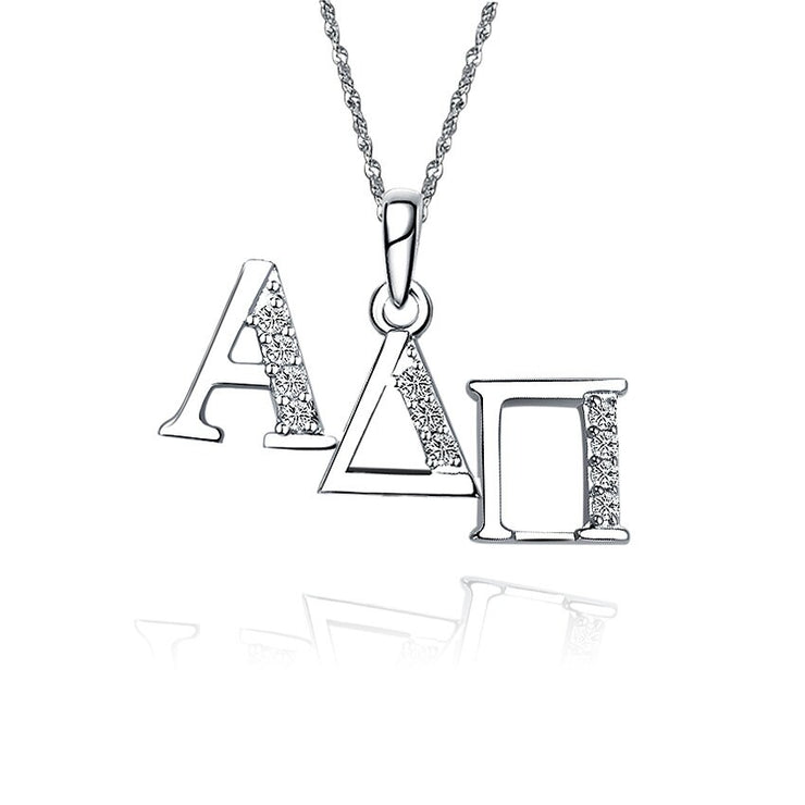 Alpha Delta Pi Necklace, Horizontal Design, Sterling Silver (ADP-P003)