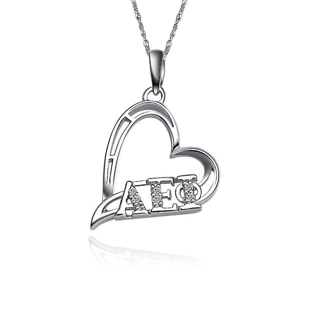 Alpha Epsilon Phi Lavalier, Heart Design, Sterling Silver (P005)