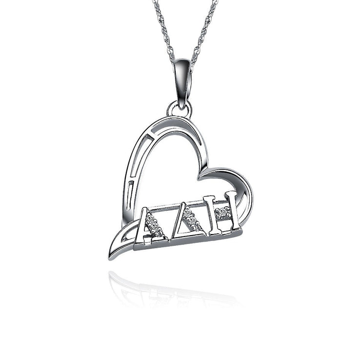 Alpha Delta Eta Necklace, Heart Shape Design, Sterling Silver (ADE-P003)