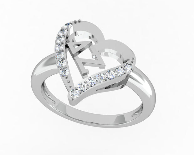 Delta Zeta Ring - Heart Design Sterling Silver (R003)