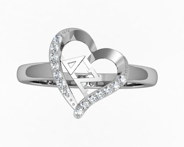 Delta Zeta Ring - Heart Design Sterling Silver (R003)