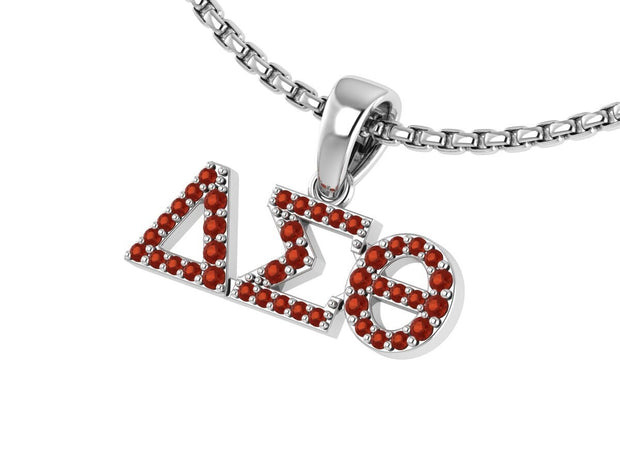 Delta Sigma Theta Horizontal Sterling Silver Red Crystal Pendant (P018)