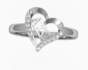 Alpha Chi Omega Ring - Heart Shape Design, Sterling Silver (ACO-R002)