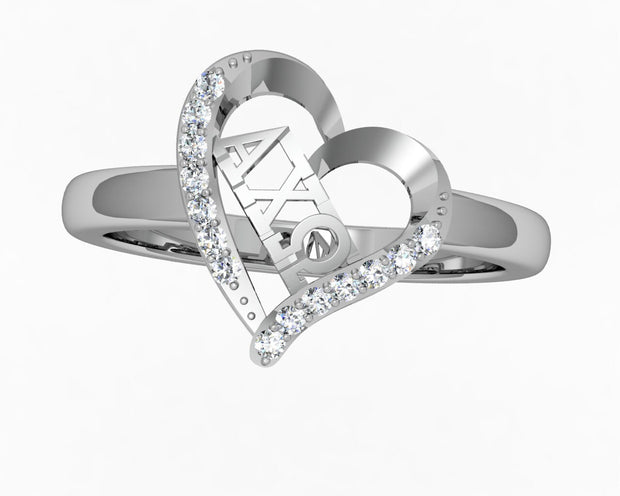 Alpha Chi Omega Ring - Heart Shape Design, Sterling Silver (R002)