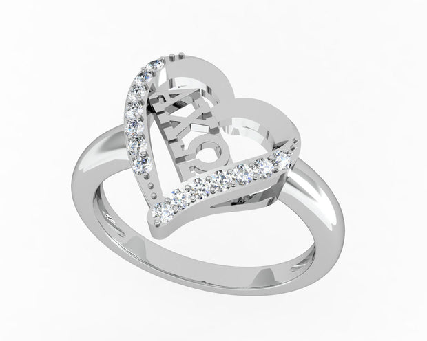 Alpha Chi Omega Ring - Heart Shape Design, Sterling Silver (R002)