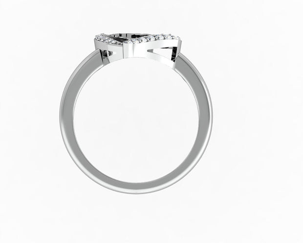 Alpha Chi Omega Ring - Heart Shape Design, Sterling Silver (R002)