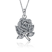 Phi Sigma Sigma Lavalier - Rose Design, Sterling Silver (M006) with engraving
