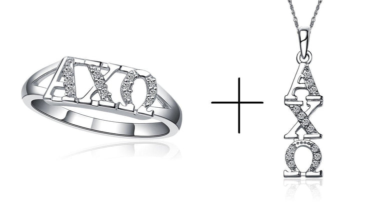 Alpha Chi Omega Silver Ring and a Silver Necklace (ACO-R001+P001)