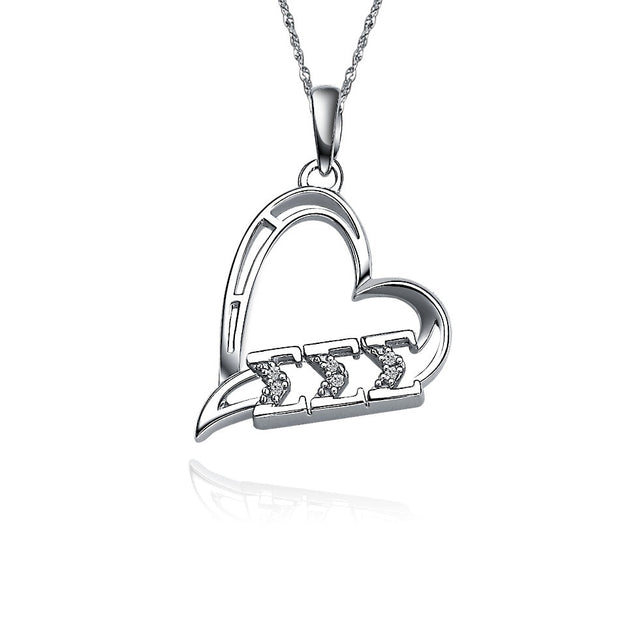 Sigma Sigma Sigma Lavalier - Heart Shape Design, Sterling Silver (SSS-P006)