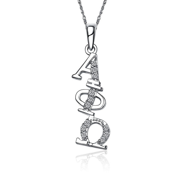 Alpha Phi Omega Necklace, Diagonal Design, Sterling Silver (P002)
