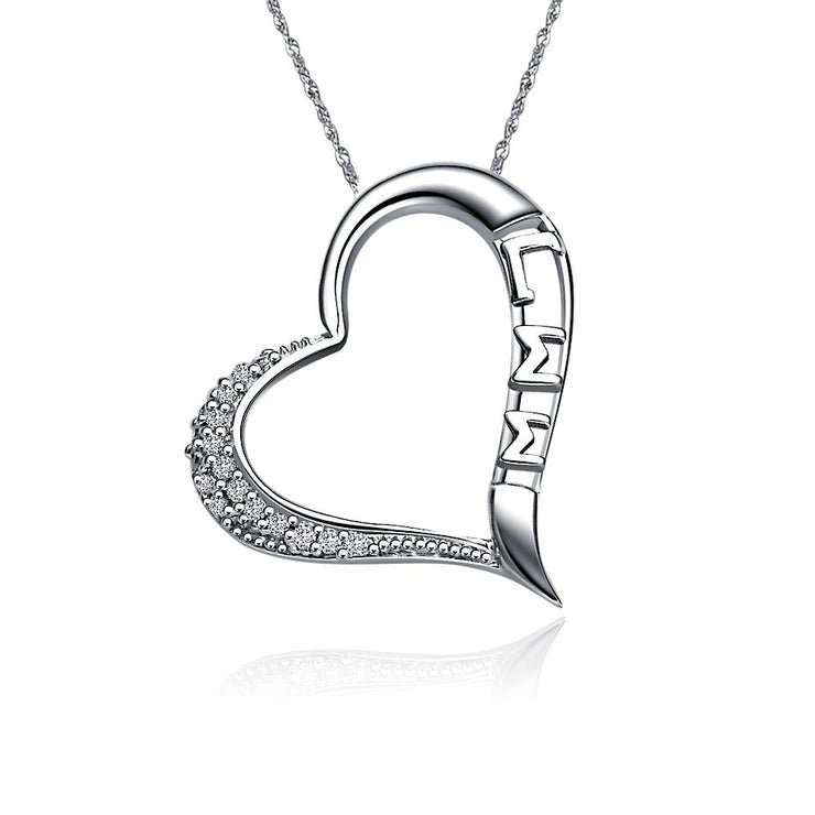 Gamma Sigma Sigma Necklace -  Embedded Heart Design, Sterling Silver (GSS-P004)