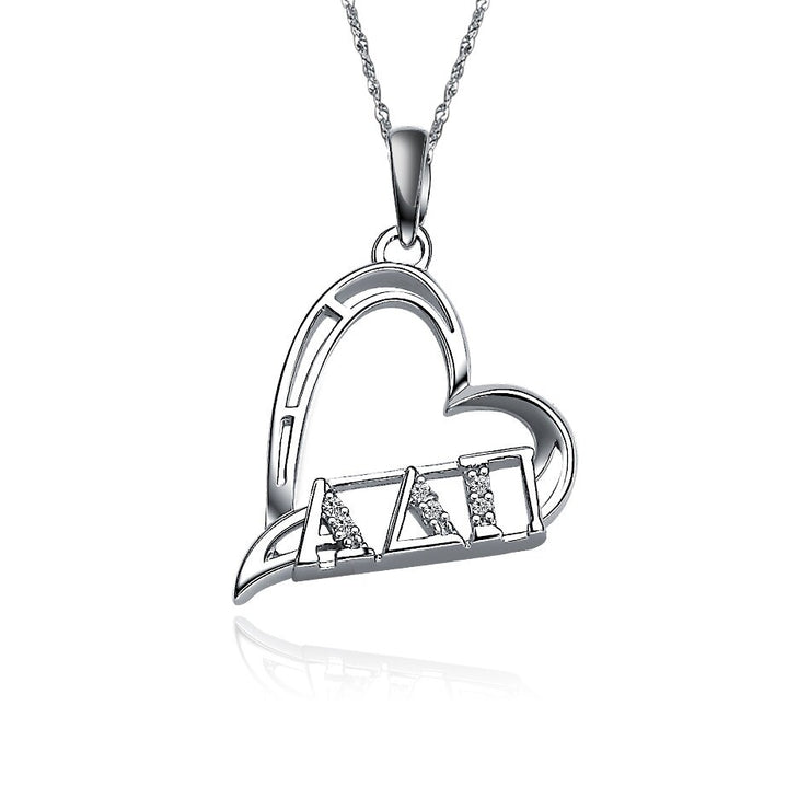 Alpha Delta Pi Lavalier, Heart Shape Design, Sterling Silver (ADP-P004)