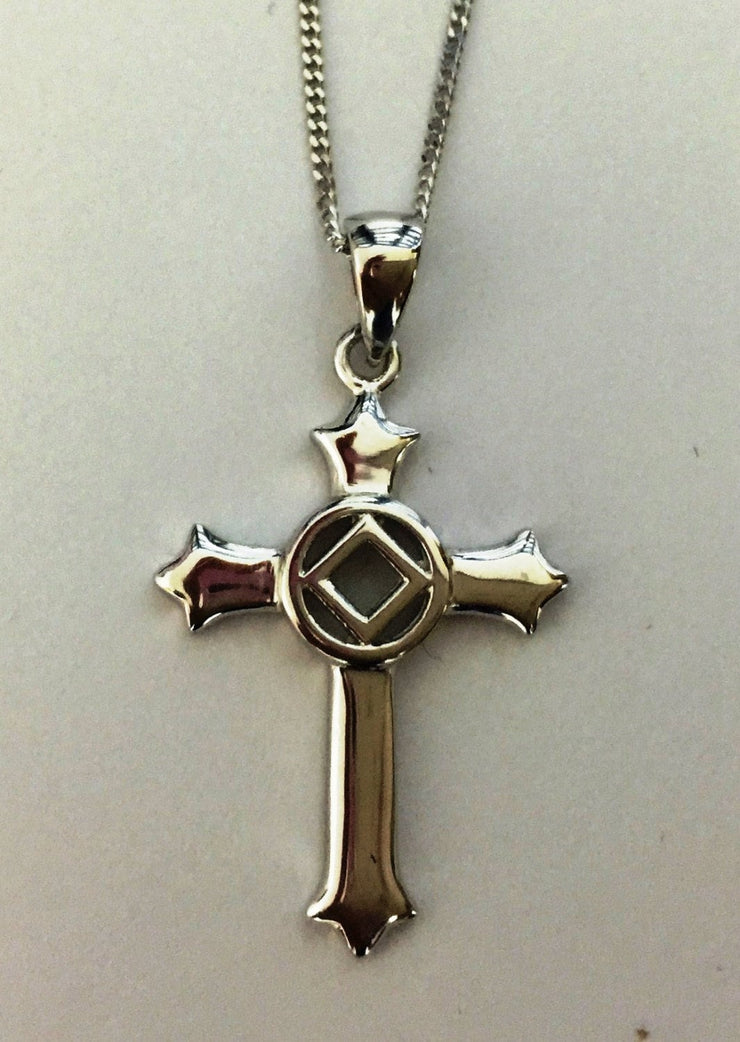Narcotics Anonymous Necklace - 1.0" NA Cross Sterling Silver Pendant