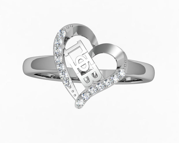 Gamma Phi Beta Ring - Heart Design Sterling Silver (R002)