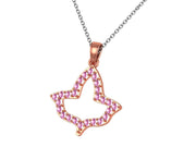 Ivy Leaf with Pink Crystal Necklace - Sterling Silver with Rose Gold Plated