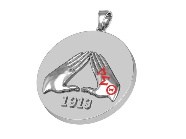 Delta Sigma Theta Sterling Silver Circle Pendant Hand Sign 1913 (P005)