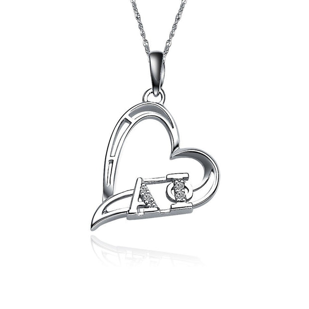 Alpha Phi Necklace, Heart Shape Design, Sterling Silver (P008)